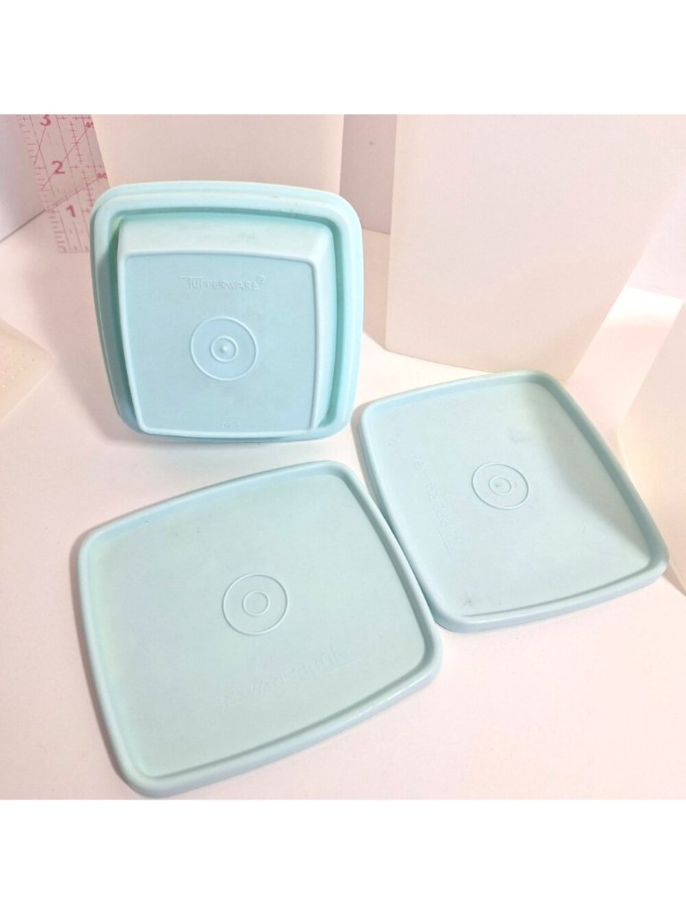 Tupperware Square Round Containers Pickle Keeper Seafoam Mint Aqua Vintage - Picture 7 of 12